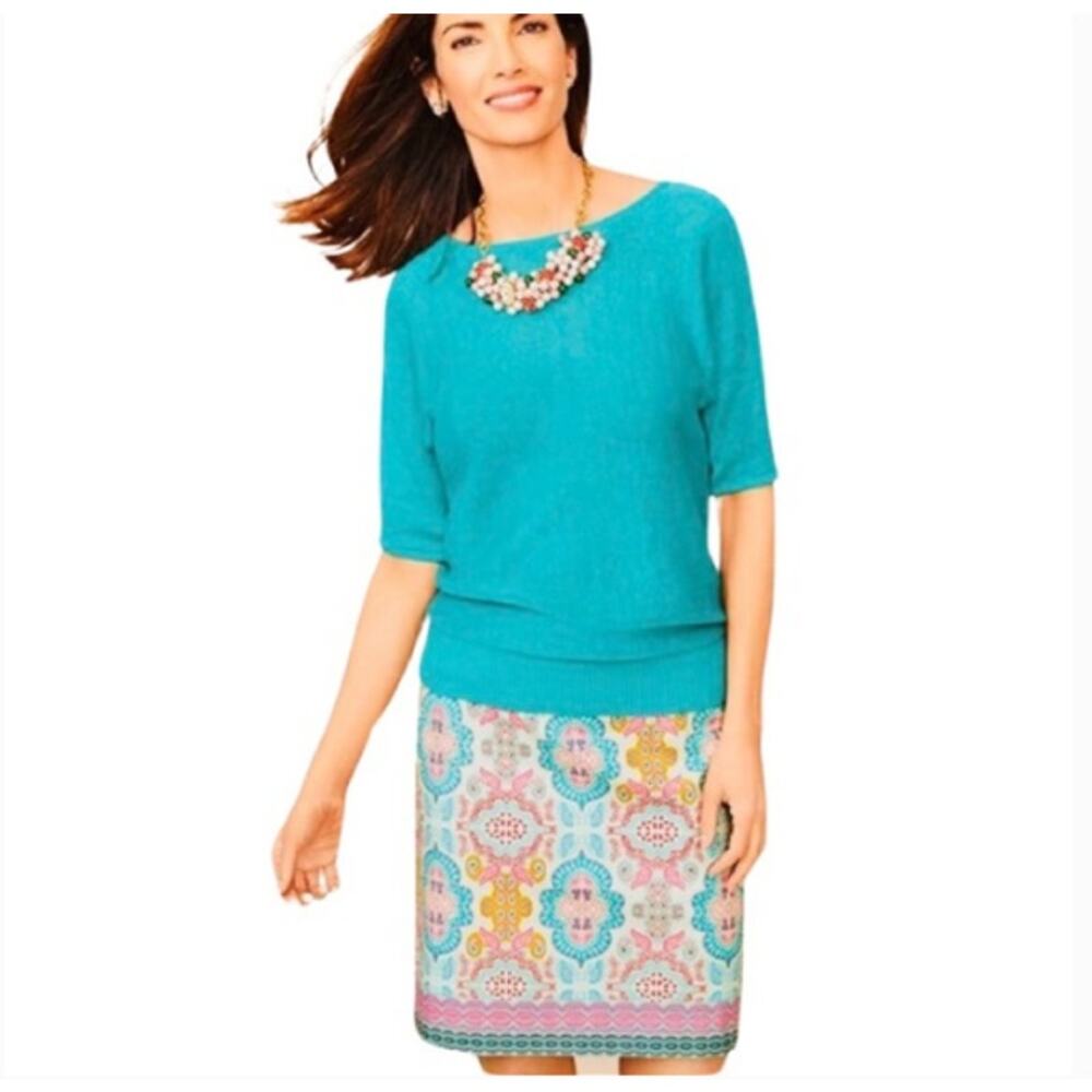 Talbots Pink and Aqua Paisley Pencil Skirt Size 12